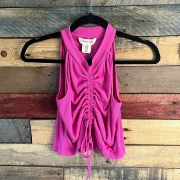 Happily Grey‎ Pink Ruched Crop Tank Top Size Medium - Picture 1 of 8